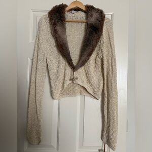 Intuitions Crochet Faux Fur Cream Knot y2k Cardigan✨NWT M